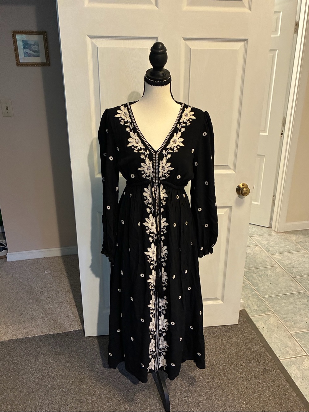 In loom Black Floral embroidered Maxi Dress